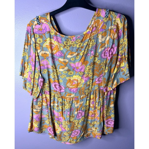 Rustydustty Floral Boho Babydoll Top Women's XL Retro 70s Cottagecore Hippie - Picture 4 of 5